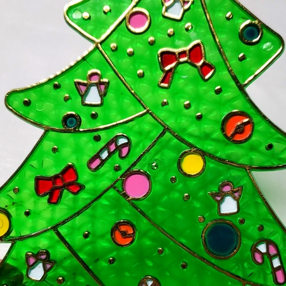 VTG Stained Glass Decor Christmas Tree Plastic Hanging Angels Candy Canes Gifts - Picture 5 of 15